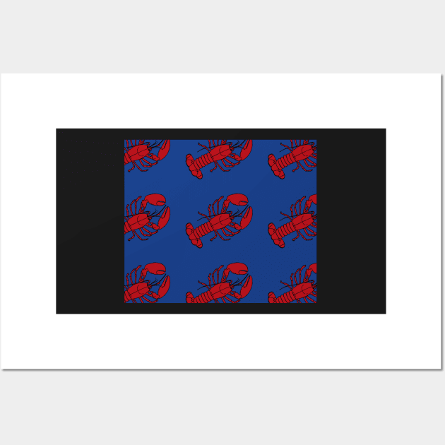 Red Lobsters on Blue Background Lobster Sea Life Animal Social Distancing FaceMask Wall Art by gillys